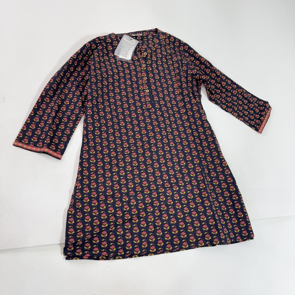 Janasya Blouse Womens Medium Black Floral 3/4 Sleeve Cotton Boho Tunic Top‎